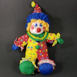 Vintage Elco Clown Toy Plush Soft Bright Multicolor 19 in. Rare Doll